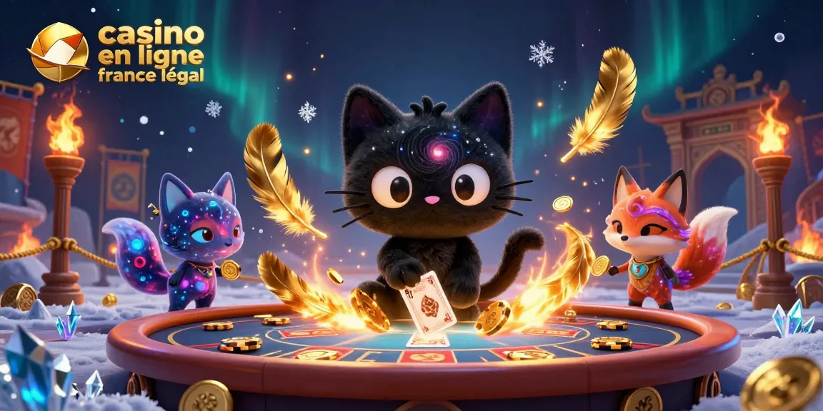 Explorez un chat noir de casino en ligne France légal capturant des jetons d'or dans une scène cosmique.