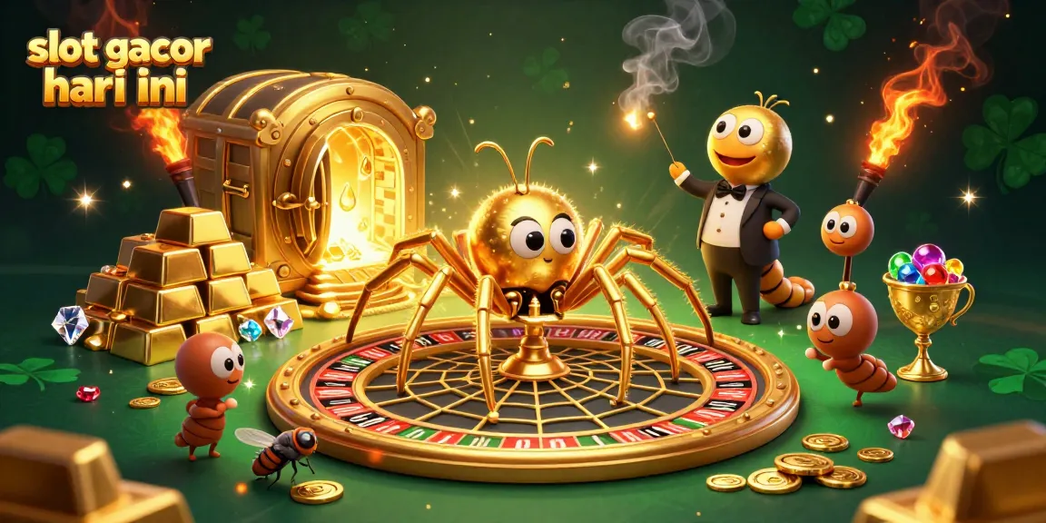 Engage with thrilling slot gacor hari ini as a cartoon spider spins a roulette web while players place bets.