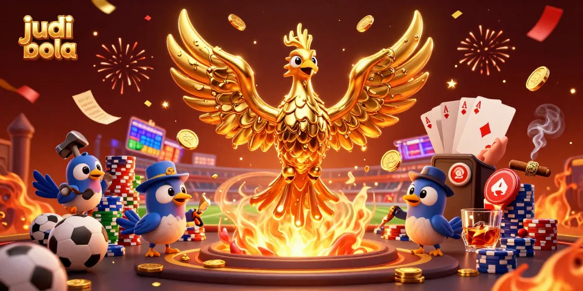 Experience thrilling judi bola action with our vibrant 3D casino illustration featuring golden phoenix and betting elements.