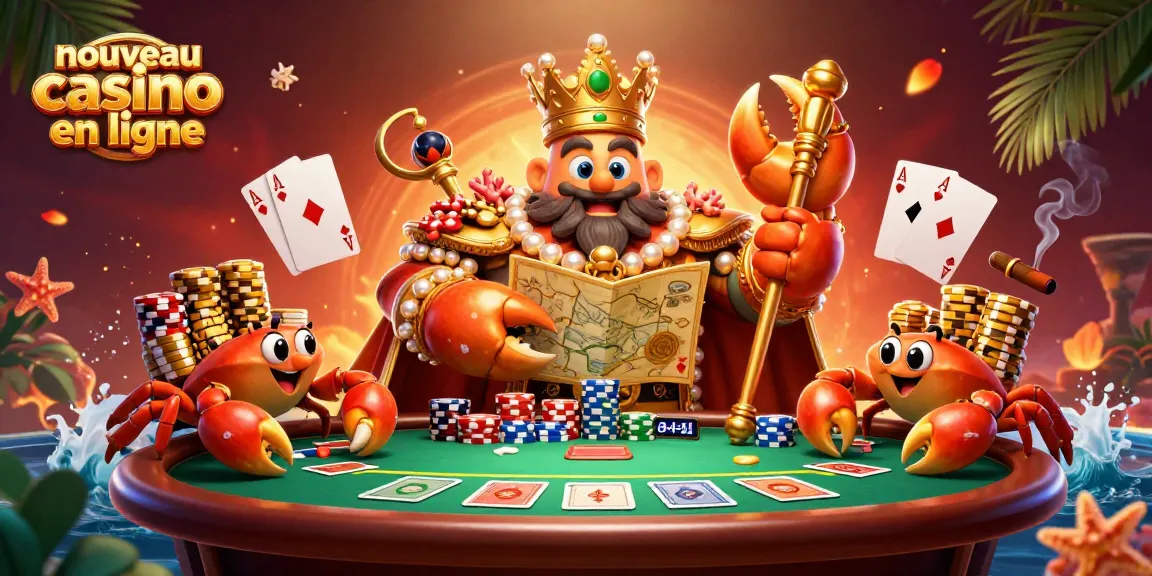 Jouez au nouveau casino en ligne avec un crabe roi et des jetons brillants dans une scène immersive.