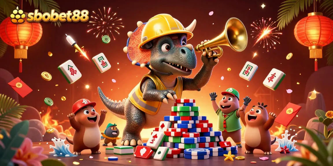 Experience sbobet88 excitement with cheering characters and dynamic gambling elements in action.